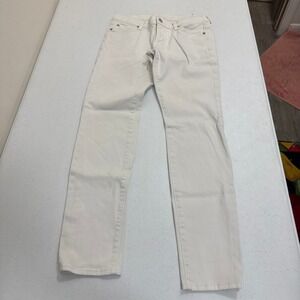 7 For All Mankind White Straight Leg Jeans Silver Glitter Logo Patch Size 28